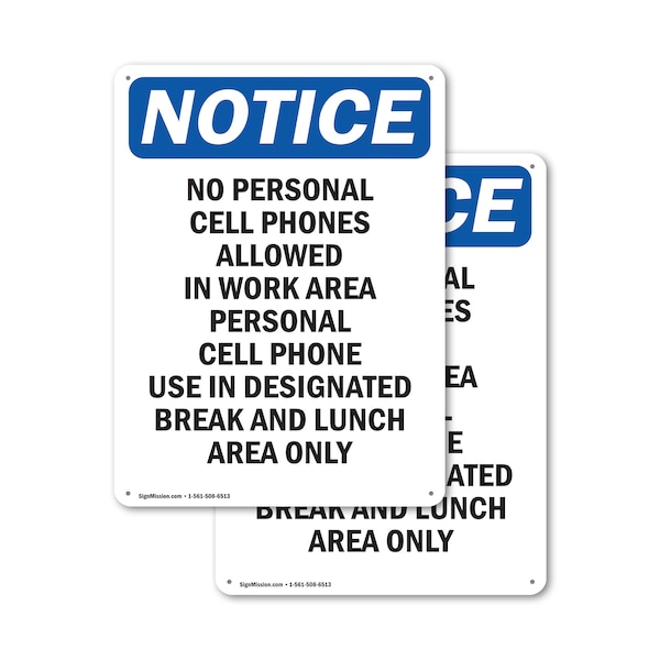 Signmission No Personal Cell Phones Allowed, 7 in W x Rectangle, Plastic OS-2PACK-NS-P-710-V-16161 - main